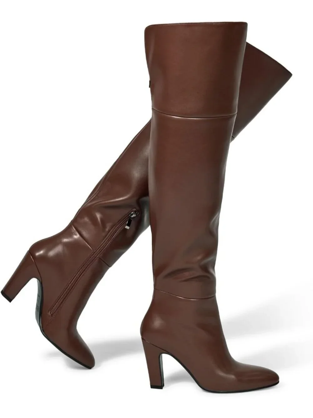 Women's Lighter Brown Pointed Toe Faux Leather Wide Calf Over The Knee Boots